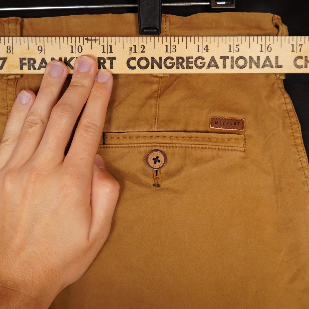 Netplay Chino Pants Mens 32 Tan Heritage Workwear Slim Tapered Cotton - Picture 10 of 12